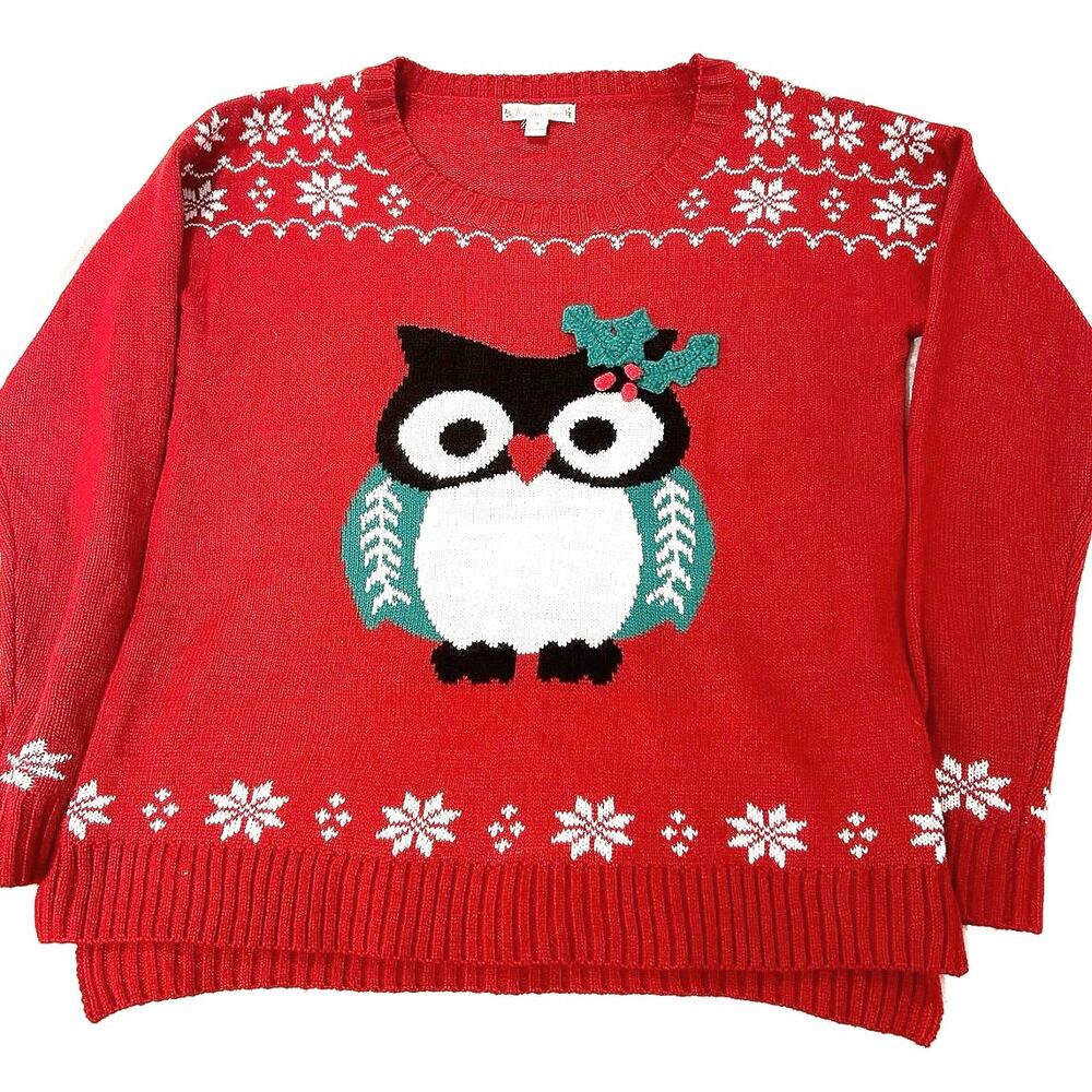 Owl Christmas Sweater Red Medium. The red and owl make it Perfect for Chi Omega